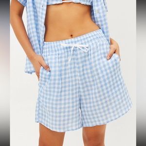 Frankie’s bikini linen, light blue checkered shorts. Size small. NWTs